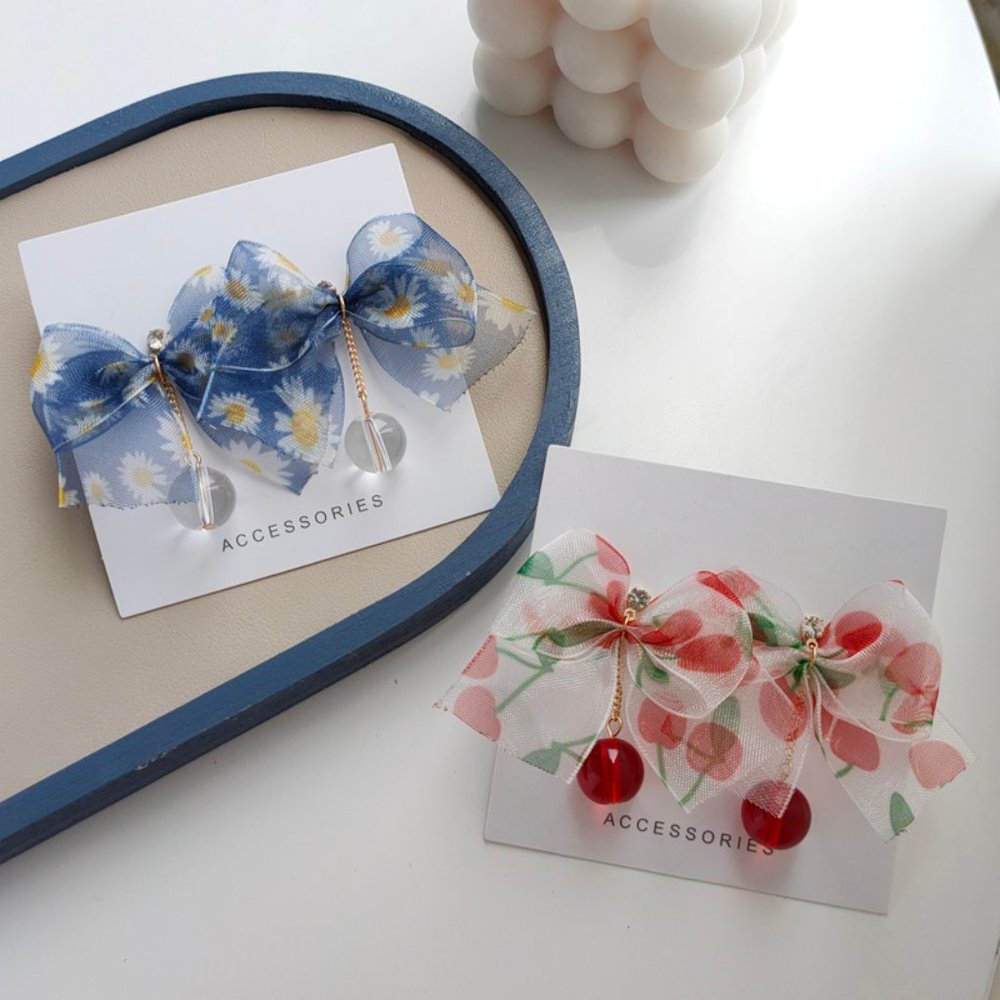 💙💕💕Last one Unique Diamond BLUE Floral Bow Knot Earrings - Picture 2 of 4